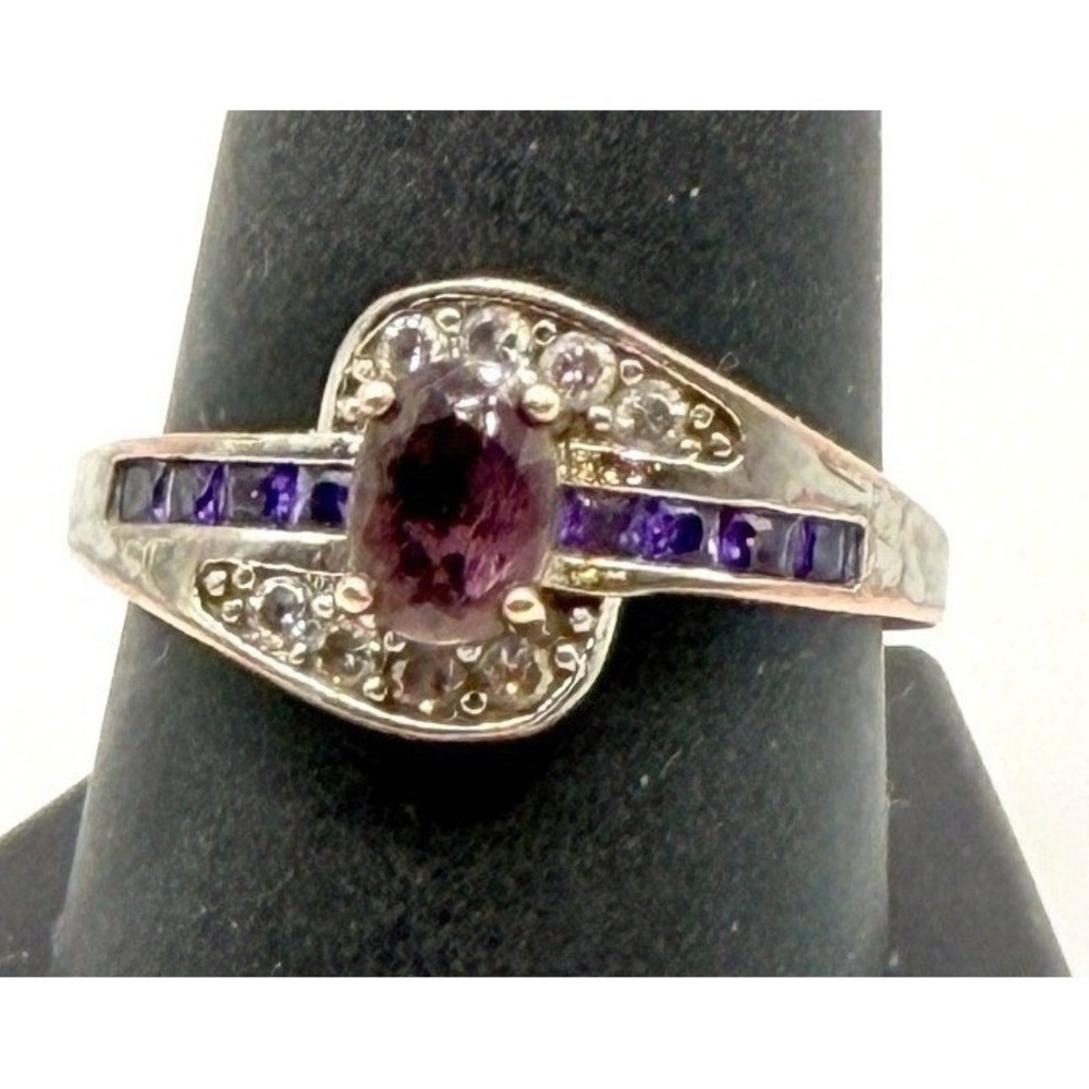 Sterling Silver Ring S925 Purple Glass Stone Size 9.75 Vintage Style